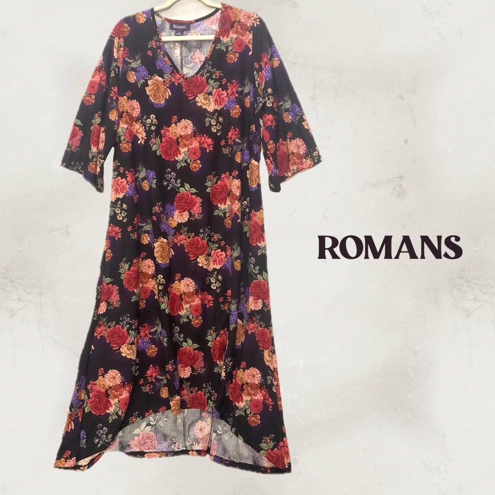 Roaman's Multicolored Floral High-Low Dress NWT 23"p2p